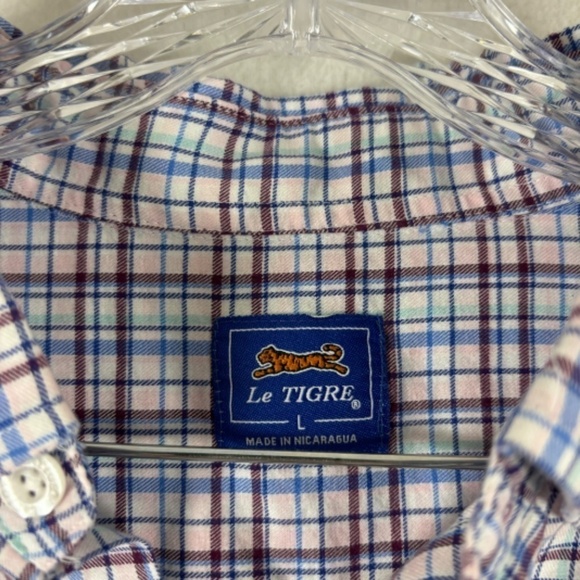 Le Tigre men’s Long Sleeve Button Down White with Red/Blue Stripes Size L - Picture 2 of 10